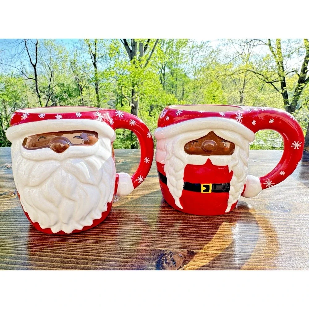 Santa Face Mug Set Williams Sonoma 16 oz Christmas Red‎ Ceramic Holiday Pair